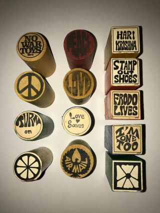 True Vintage Set Of 13 Hippie Rubber Stamps 60s