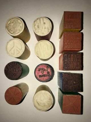 True Vintage Set of 13 Hippie Rubber Stamps 60s 2