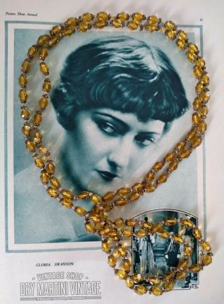 Antique Vintage Art Deco 1920s Bohemian Czech Amber Glass Beads Flapper Necklace