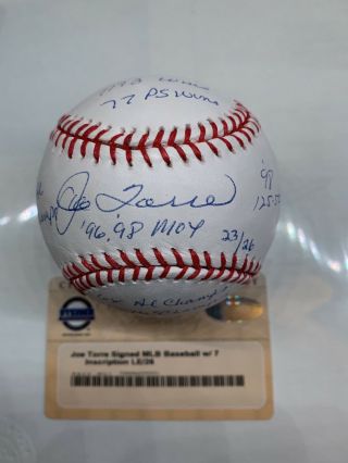 Joe Torre Signed Mlb Baseball Ltd To 26 Steiner Rare Yankees 7 Inscriptions