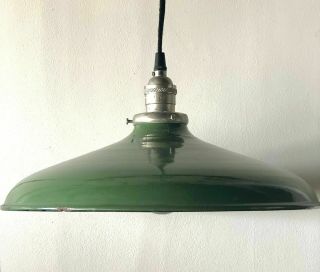 Vintage Porcelain Industrial Green Enamel Barn Gas Station Light Pendant Shade