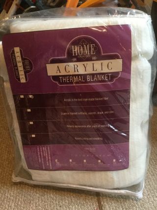 VIntage JcPenney ' s Twin 66x90” ACRYLIC THERMAL BLANKET NYLON Off White 4