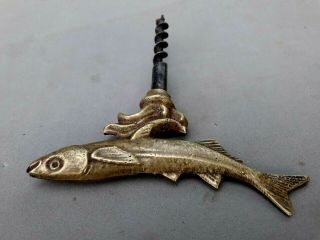 Vintage Rare Fish Corkscrew Bronze 10