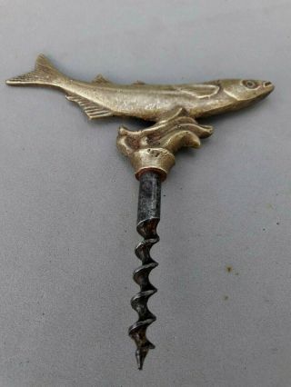Vintage Rare Fish Corkscrew Bronze 8