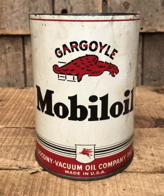 Vintage Gargoyle Mobiloil Socony Vacuum 1 Quart Oil Can Pegasus Shield