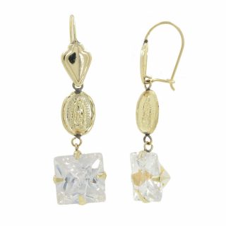 Ladies Estate 10k Yellow Gold Goshenite Virgin Mary Dangle Earrings - 1.  5 Inch