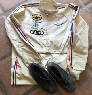 Vtg 1970’s Racing Flash Flame Suit Jumpsuit Nomex With Racing Boots