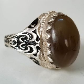 Vintage Handmade 925 Sterling Silver Ring Solomon Yemen Agate Akik Stone