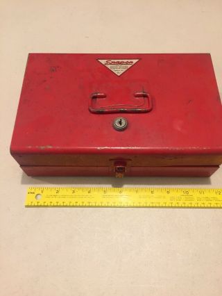 Rare Snap - On Vintage Tool Box,  Red Metal 11.  75” X 7.  25” X 3.  75”