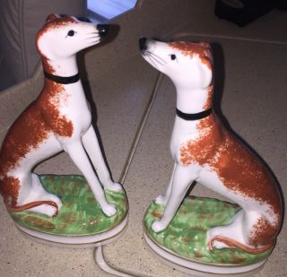 Pair Vtg Porcelain Pygmalion Greyhound Whippet Dog Bookend Figurine Fitz & Floyd