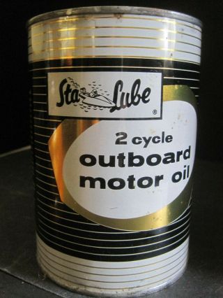 Vintage Sta - Lube 2 Cycle Boat Outboard Motor Oil Full Quart Metal Can Compton Ca