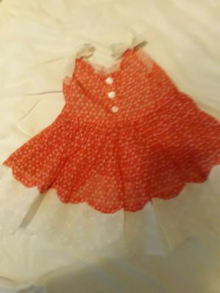 Vintage Red And White Cotton Organdy Summer Frock For Patti Playpal Doll