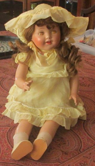 Old Vintage Antique 26 " Composition Compo Mama Doll Baby W Dress & Hat