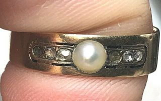 Antique Victorian Gold Natural Pearl Rose Cut Diamond Ring 2.  97g Mourning
