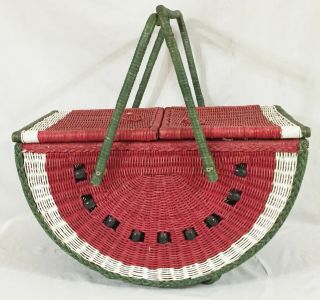 Large Vintage Watermelon Wicker Picnic Basket