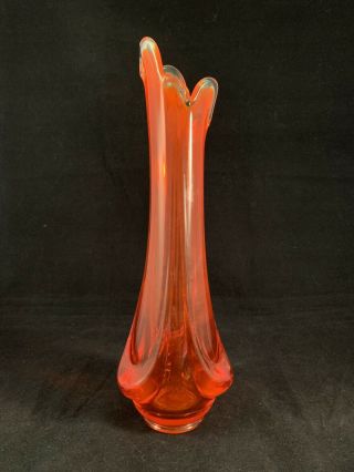 Vintage Viking Art Glass Stretch Swung Orange Ruby 3 Drape Vase 11.  5”