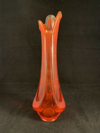 Vintage Viking Art Glass Stretch Swung Orange Ruby 3 Drape Vase 11.  5” 2