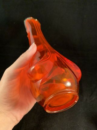 Vintage Viking Art Glass Stretch Swung Orange Ruby 3 Drape Vase 11.  5” 3