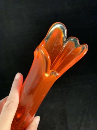 Vintage Viking Art Glass Stretch Swung Orange Ruby 3 Drape Vase 11.  5” 4