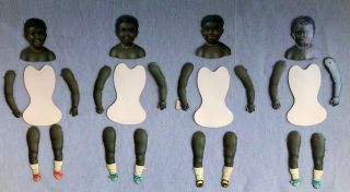 Rare Set Of Four Antique African American Litho Paper Dolls Littauer And Bauer