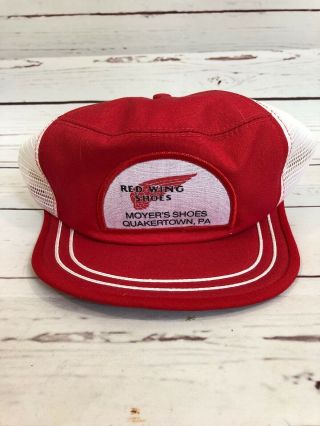 Vintage Red Wing Shoes Mesh Snapback Trucker Hat Cap Patch Made In Usa - M