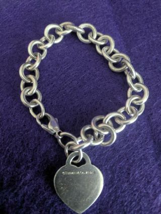 Vintage Tiffany & Co Heart Tag Charm Chain Link Bracelet 925 Sterling Silver 7.  5