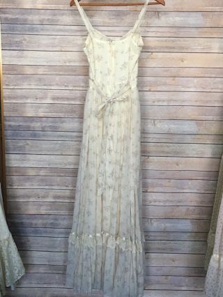 Vintage Gunne Sax Cream Pink Floral Boho Hippie Maxi Dress XS/S 9 4