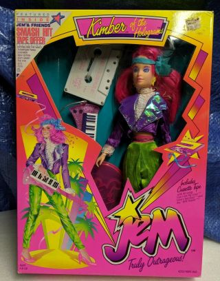 Vtg Kimber Of The Holograms Jem Truly Outrageous Doll Nrfb Hasbro 1986 With Tape