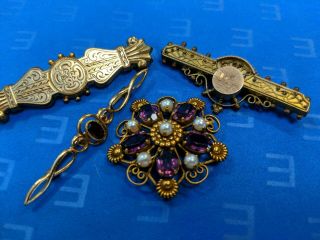 4 Antique Vintage Victorian Gold Filled Ornate Bar Pin Brooch Estate 19.  8 Grams