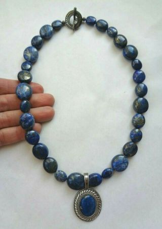 Carolyn Pollack Relios Sterling Silver 925 Big Blue Lapis Bead Pendant Necklace