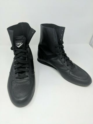 Pony Boxing Black Leather Boots Shoes K.  O.  Mens Size 11 Vtg