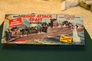 Vintage Paul Lindberg Troop Attack Craft Plastic Model Boat Kit With Motor