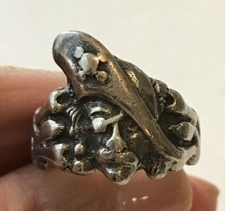 Vintage Artisan Handmade Sterling Silver Pirate Biker Ring Size 9.  25
