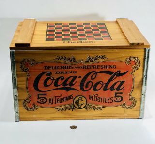 Vintage Coca - Cola Wooden Crate Checkerboard Lid 17 3/4 L 10 3/4H 11 3/4w 2