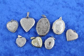 8 X Vintage.  925 Sterling Silver Lockets Inc.  Engraved,  Heart (31g)