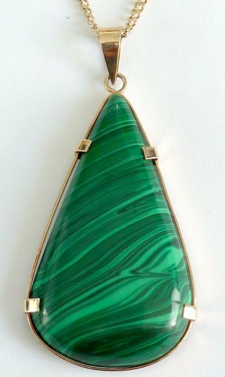 A Vintage 1980s Gold Tone Pendant Necklace With Green Malachite