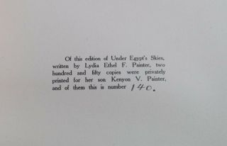 Very Rare UNDER EGYPT ' S SKIES Lydia Ethel F.  Limited Edition 140/250 1910 VG/EX 2