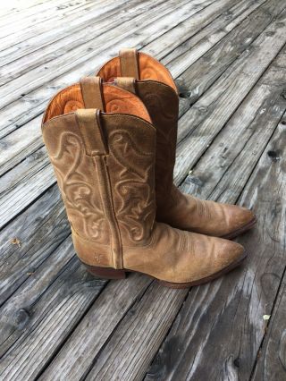 Frye Western Cowboy Boots - Vintage Exotic Suede/leather Beige Usa Men 