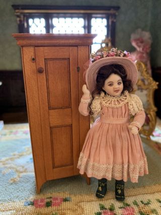 Artisan Miniature Dollhouse Vintage C1980 Signed Primitive 1/24th Tall Cabinet