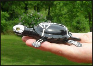 Ice Fishing Decoy Skeleton Turtle Hand Carved Folk Art By Sheila.  Cates