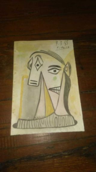 Pablo Picasso.  Signed Watercolor,  With Gallery Stamp,  Year 1955