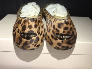 NIB Jimmy Choo Rare Leopard Pony Hair Black Patent Leather Cap Ballet Flats Shoe 5