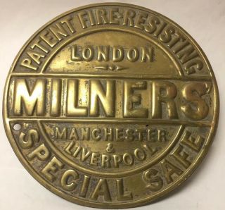 Vintage Milners Safe Repousse Brass Sign Plaque