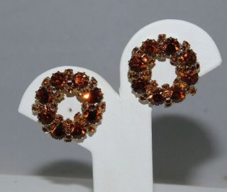 Vintage Signed Weiss Golden Topaz Rhinestone Clip On Gold Tone Earrings 9g 42
