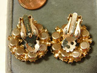 Vintage signed Weiss Golden Topaz Rhinestone Clip on Gold tone Earrings 9g 42 5