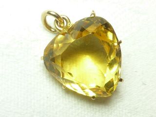 Antique Victorian Or Edwardian 9ct Gold Citrine Heart Pendant For Necklace