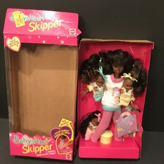 Vintage 1994 Babysitter Skipper Barbie Doll Set 3 Babies African American Dolls