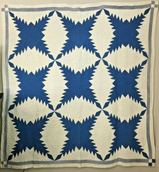 Vintage Hand Sewn Blue And White Hawaiian Pineapple Quilt