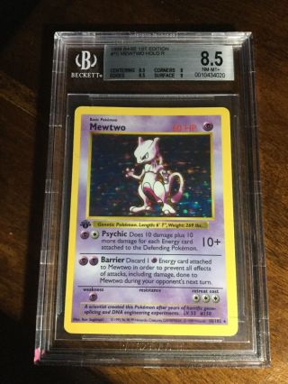 First Edition Shadowless Mewtwo Holo 10/102 - Rare - Beckett Graded 8.  5 Nm - Mt,