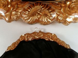 Rare Vtg Crown Lewis Orange Lucite & Black Virgin Wool Satin Clutch Purse & Coin